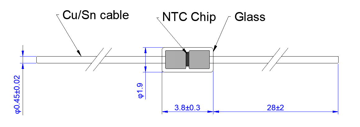 structure of 50Kohm 3950K Diode NTC Thermistor